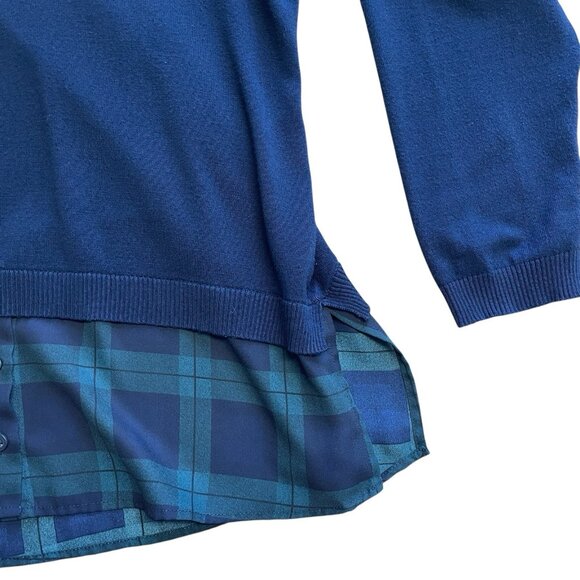 ADRIANNA PAPELL TWOFER SWEATER SCHOOL PREPPY PLAID BLUE GREEN COLLARED SIZE M - Picture 5 of 9